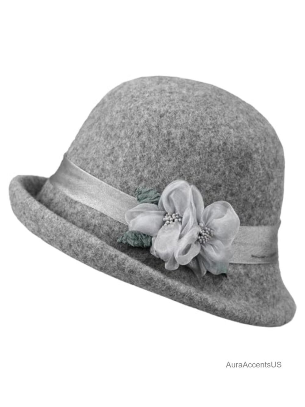 100% Wool Felt Bucket Hat with Handmade Floral Accents Vintage Cloche